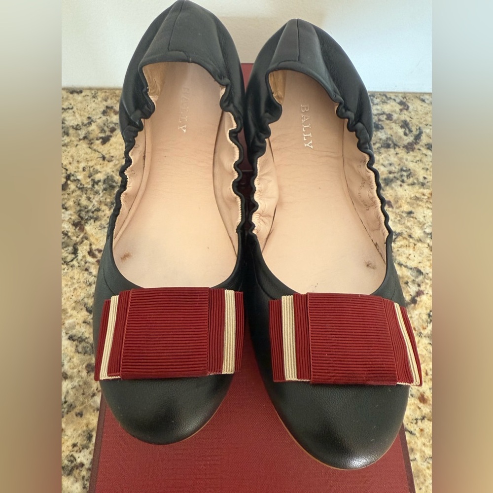 Bally, “Beatris O” Black Leather Ballet Flat